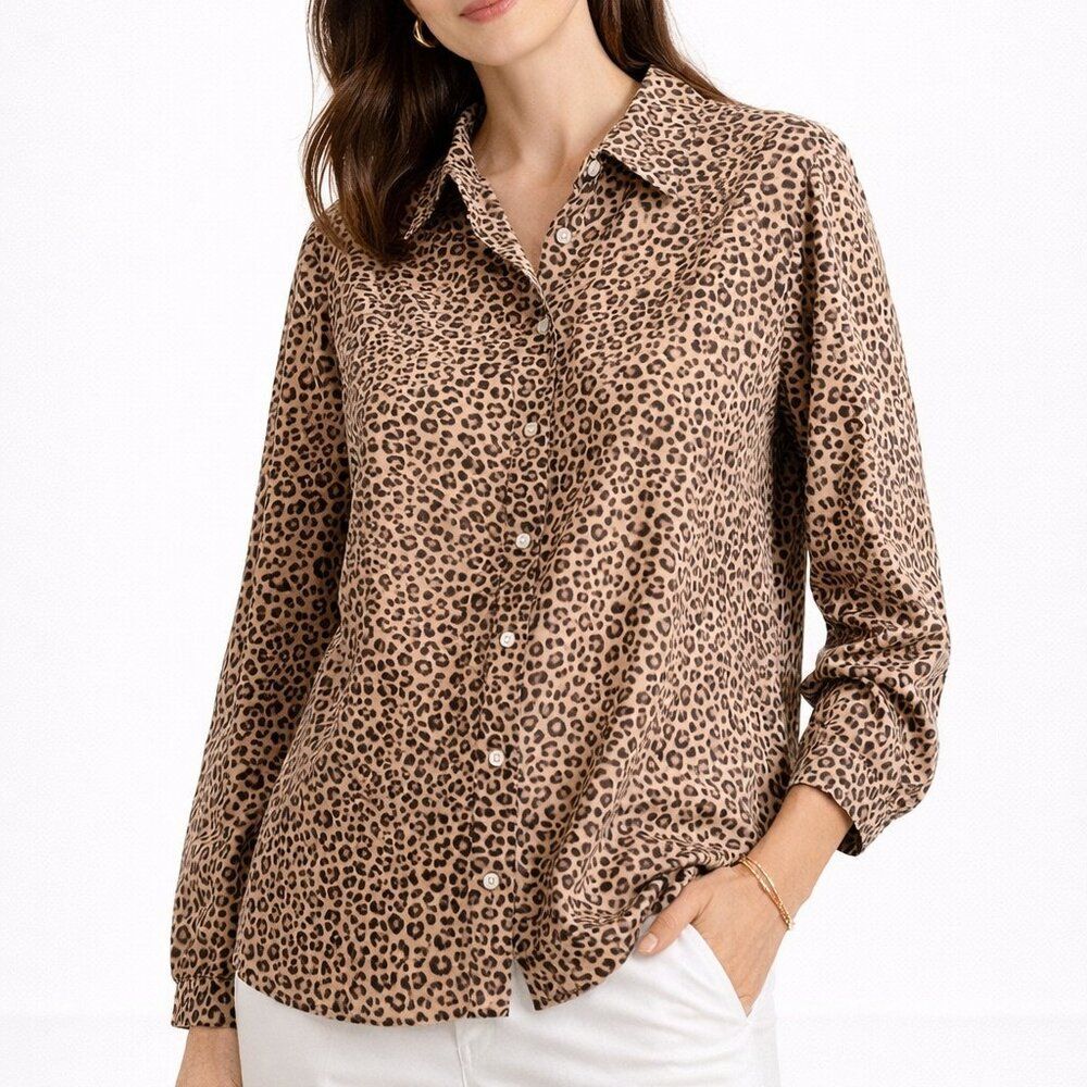 Chico's Animal Print No Iron Coolmax Top Button Up Shirt Size 3(X-Large)